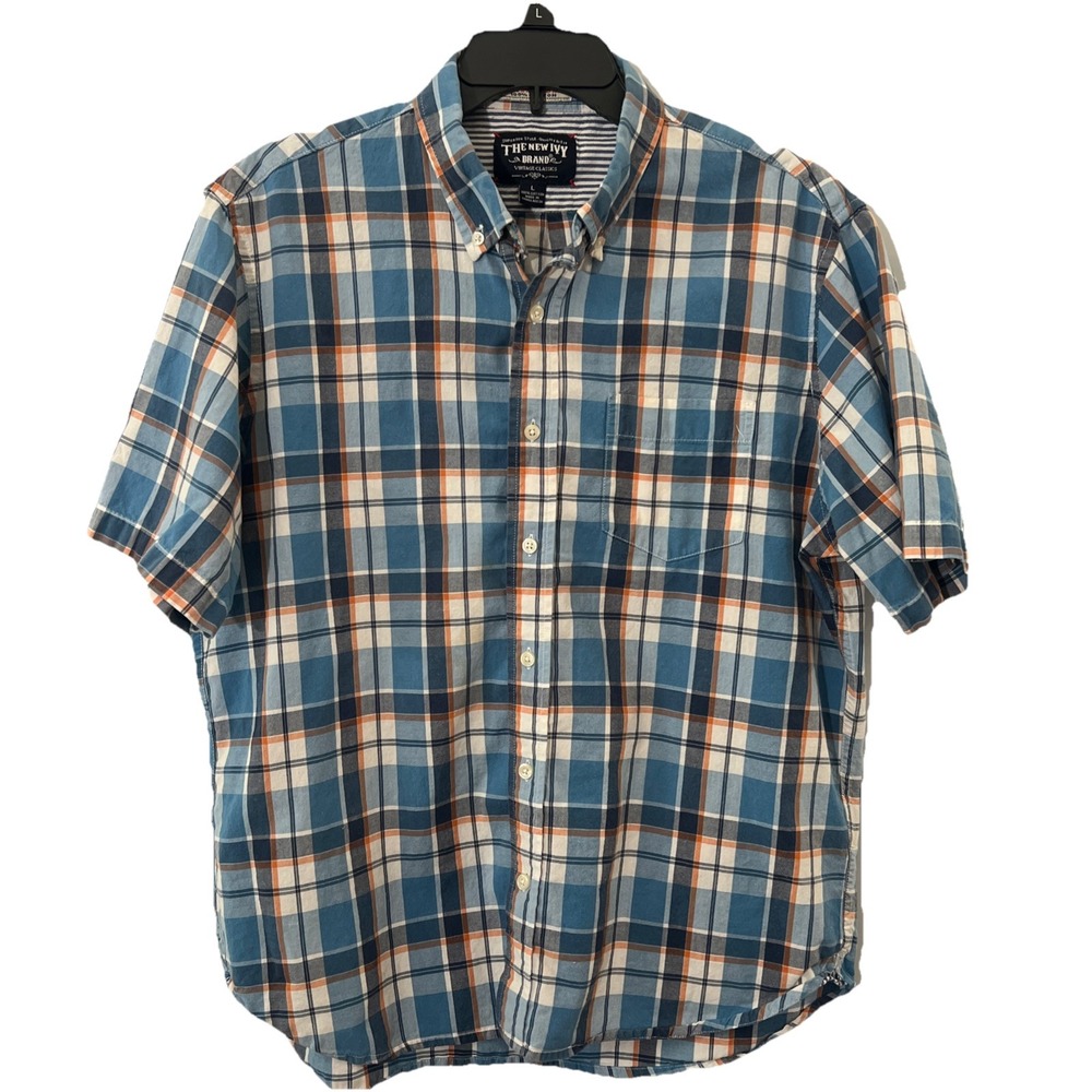 The New Ivy Brand Shirt Men L Authentic Indian Madras Short Sleeve Cotton Plaid‎